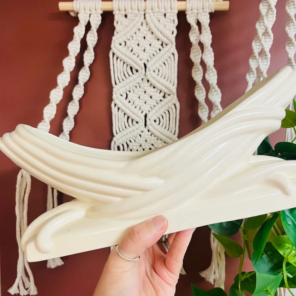 Vintage‎ Cream Ceramic Wave Design Vase Console Bowl One Size
